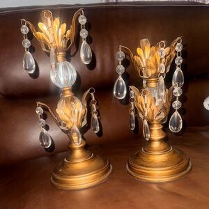 Elegant Gold Candle Holders with Crystal Accents - set of 2